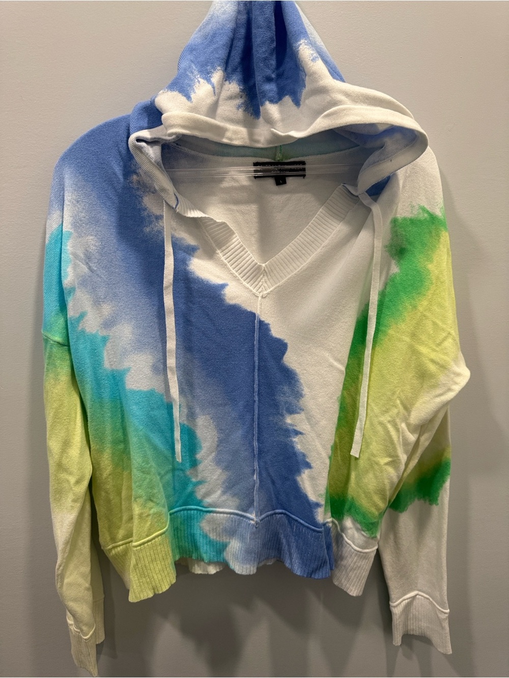 Central Park West Tie-Dye V-Neck Hooded Sweater